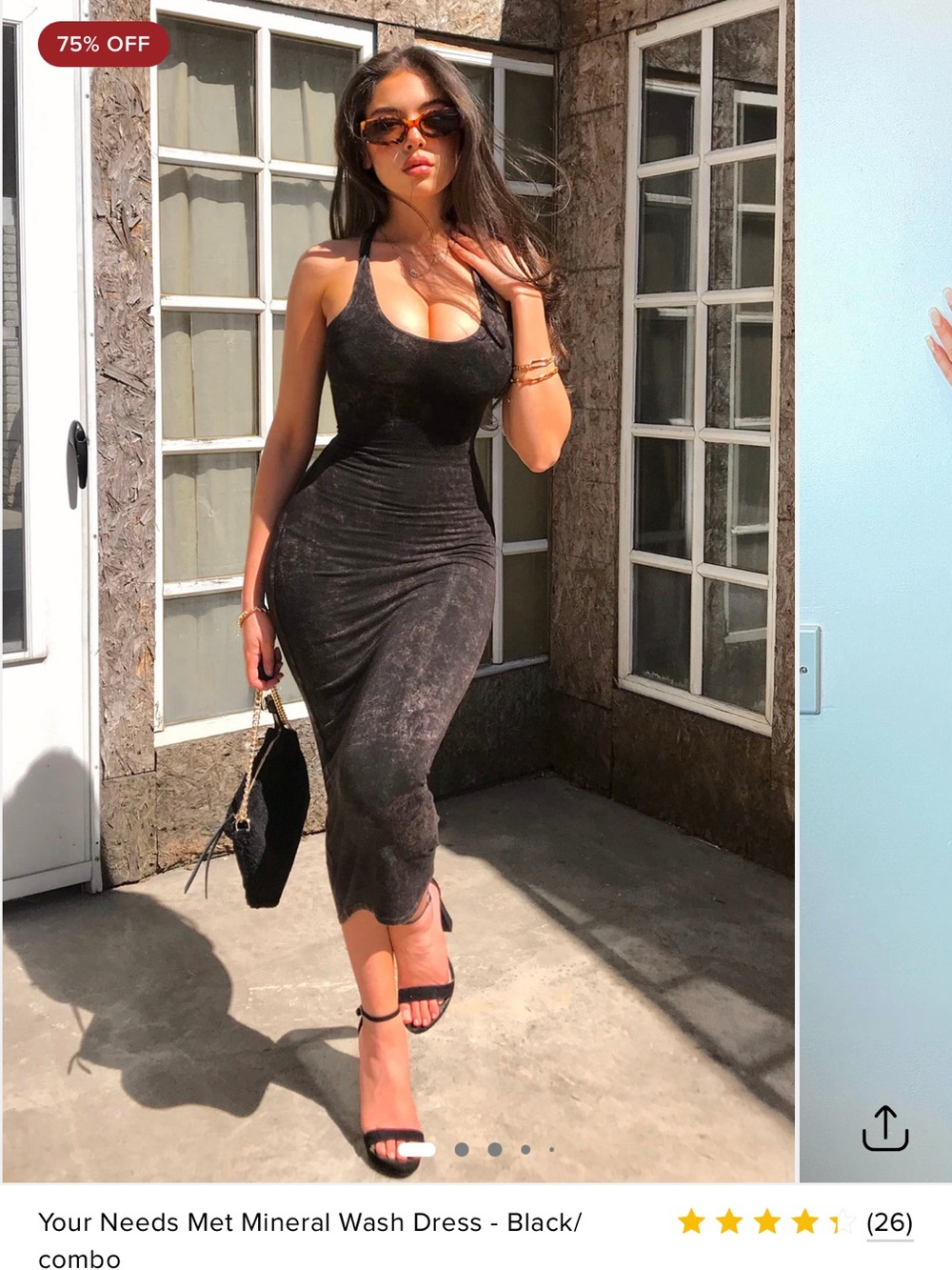 Fashion Nova Black Mineral Wash Halter Midi Dress